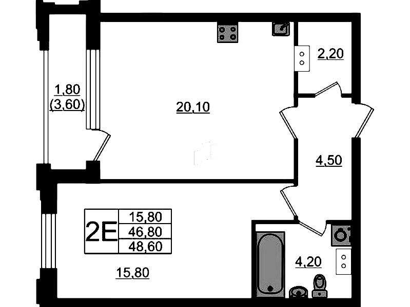 1-комнатная квартира 48.6 м², 8/13 эт., ЖК «Тайм Сквер»